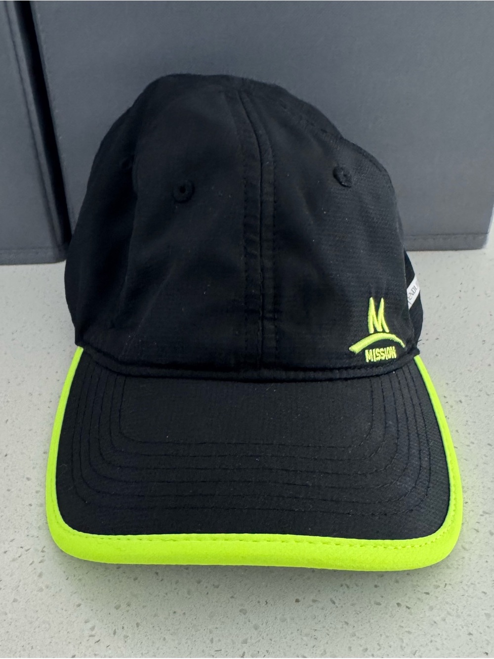 Mission Enduracool Black Neon Yellow Edge Cooling Running Hat Athletic Quick Dry